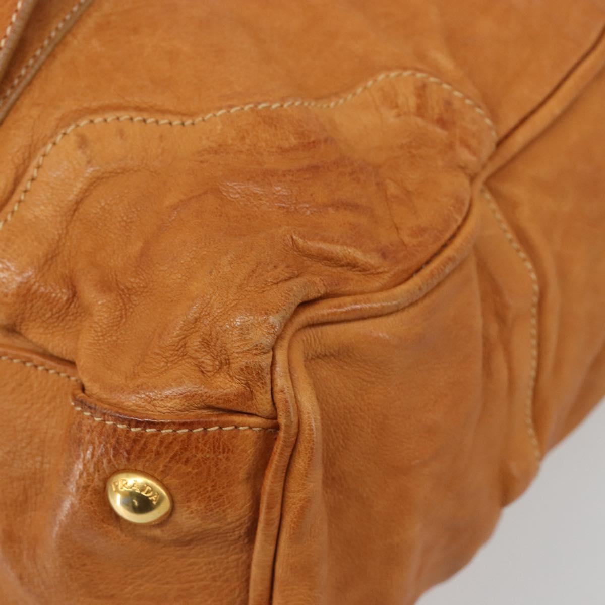 PRADA Shoulder Bag Leather 2way Brown Gold Auth 186428V