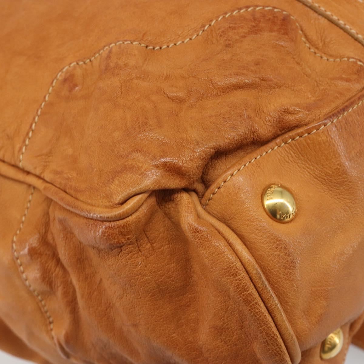 PRADA Shoulder Bag Leather 2way Brown Gold Auth 186428V