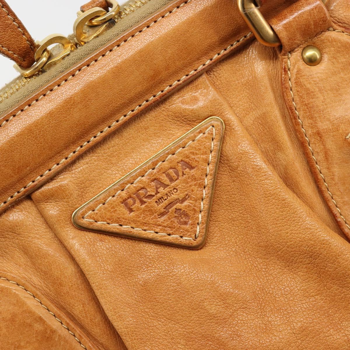 PRADA Shoulder Bag Leather 2way Brown Gold Auth 186428V