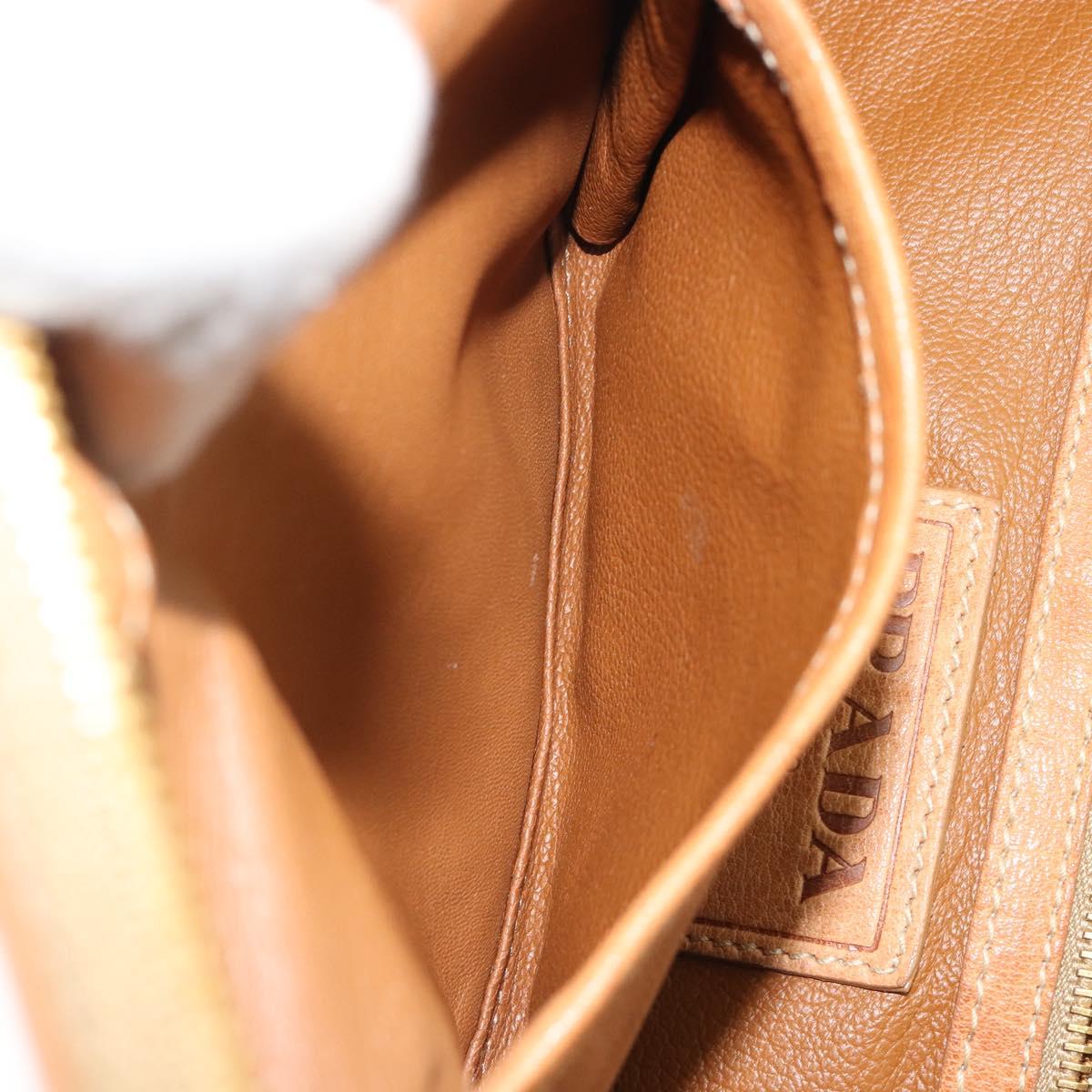 PRADA Shoulder Bag Leather 2way Brown Gold Auth 186428V