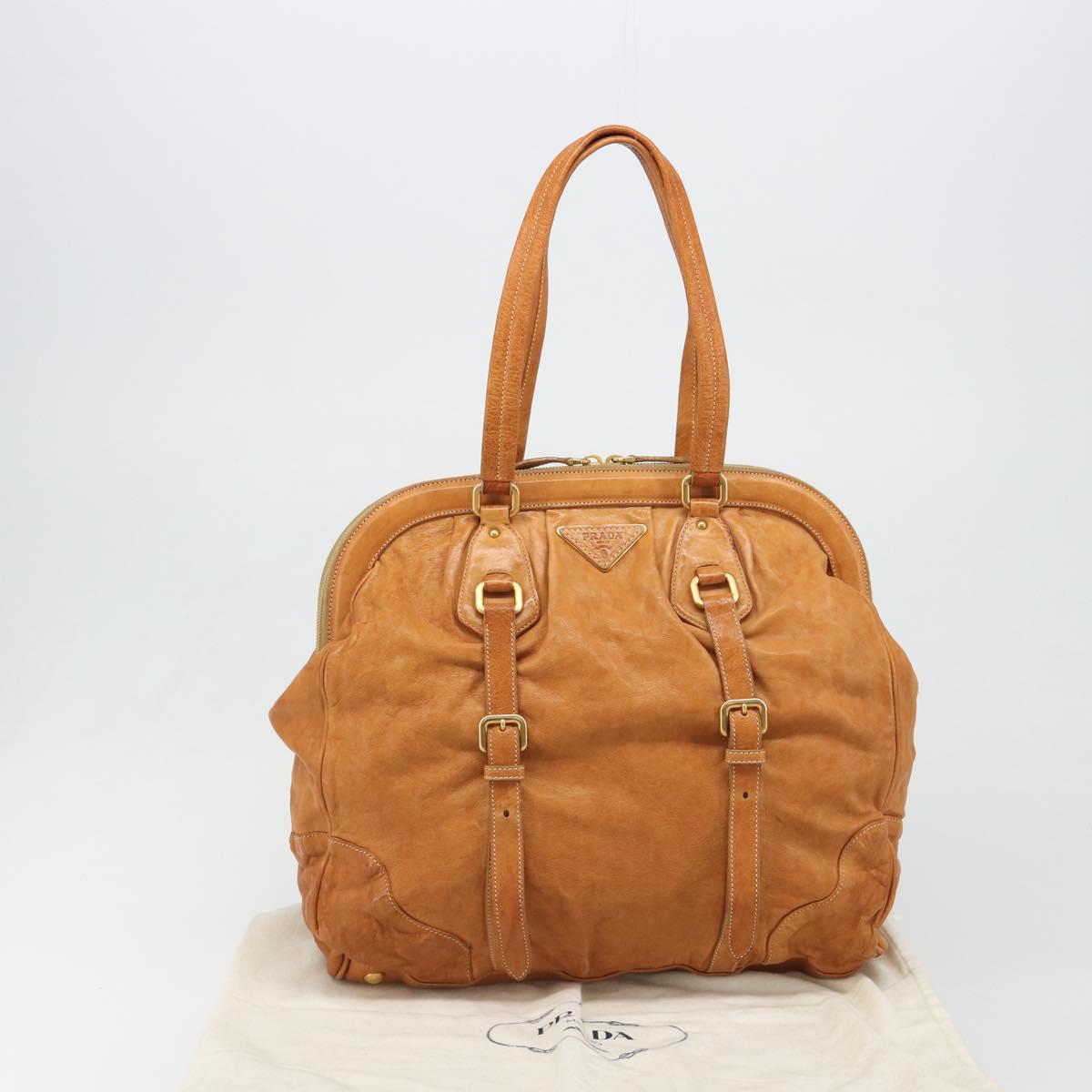 PRADA Shoulder Bag Leather 2way Brown Gold Auth 186428V