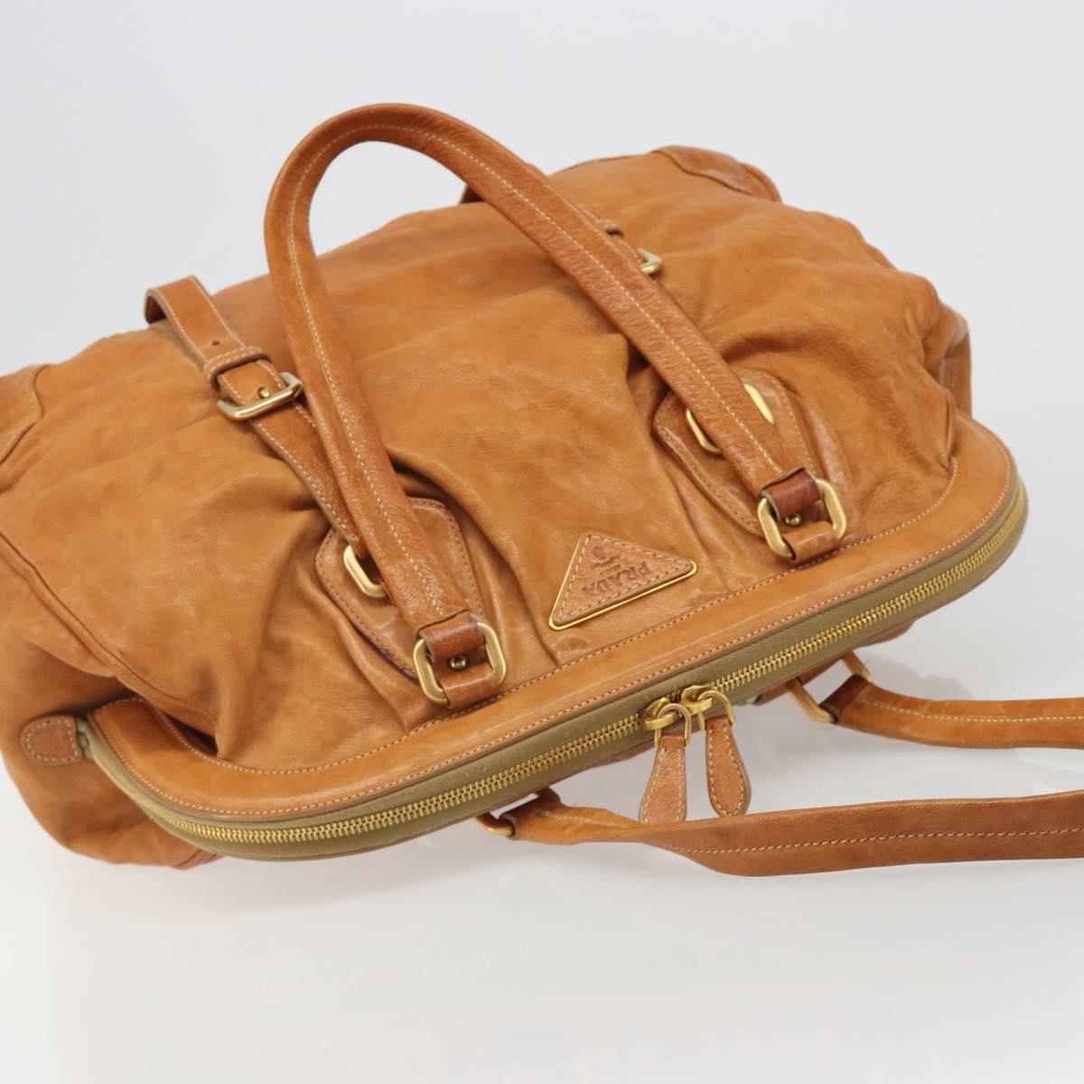 PRADA Shoulder Bag Leather 2way Brown Gold Auth 186428V