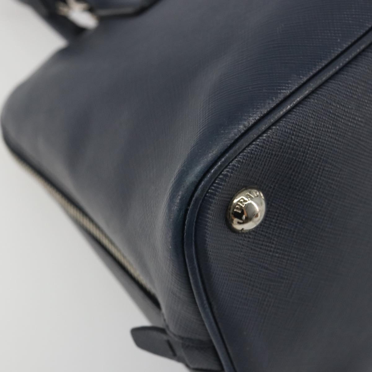 PRADA Hand Bag Safiano Leather 2way Navy Silver Auth 186429A