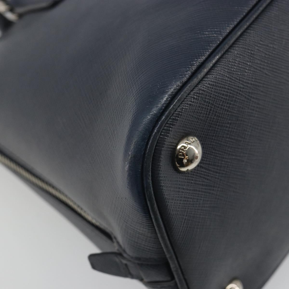 PRADA Hand Bag Safiano Leather 2way Navy Silver Auth 186429A