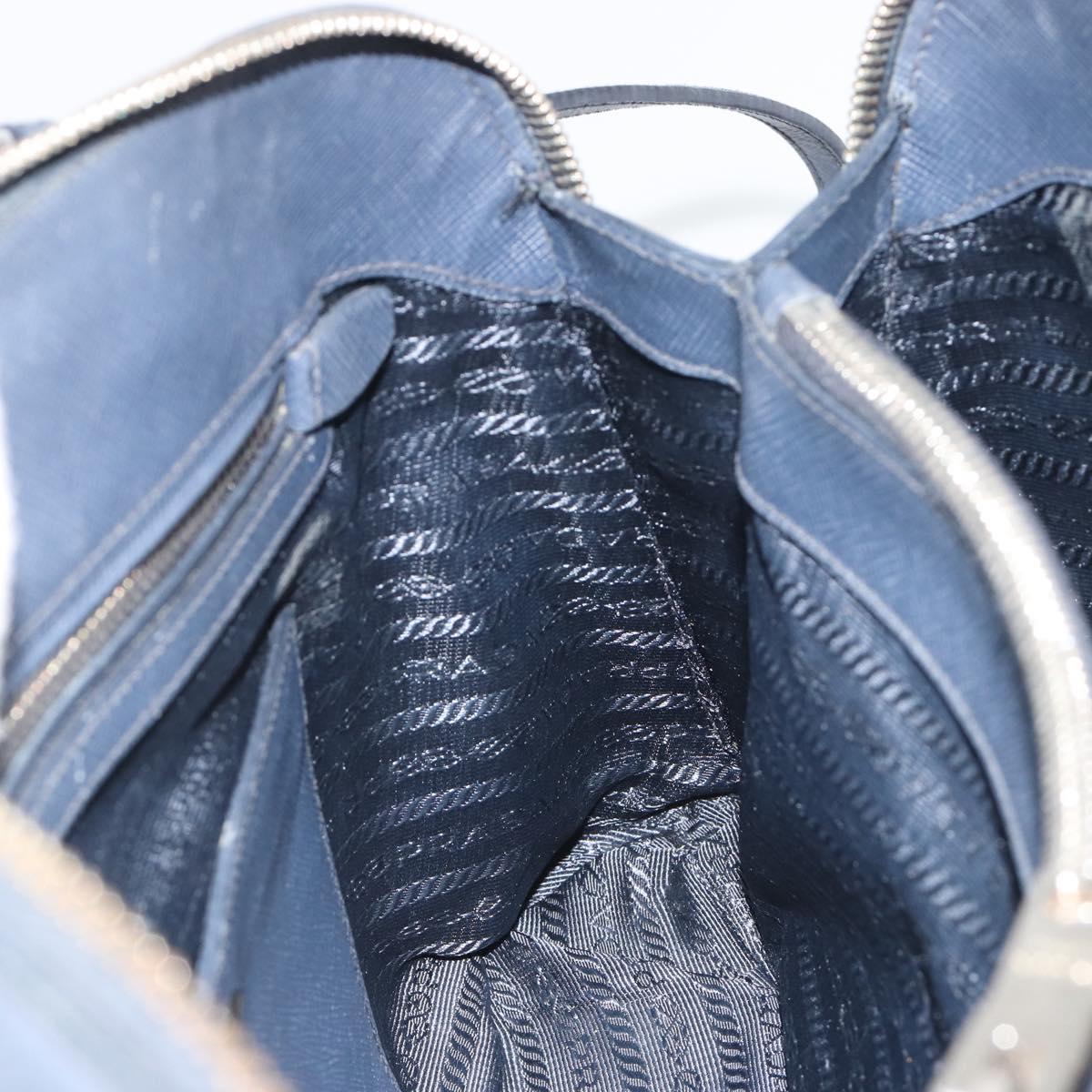 PRADA Hand Bag Safiano Leather 2way Navy Silver Auth 186429A