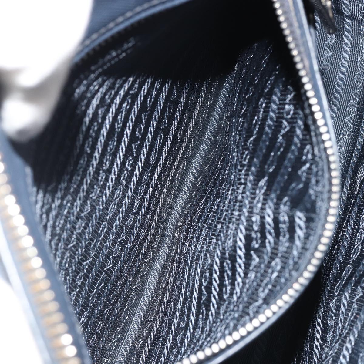 PRADA Hand Bag Safiano Leather 2way Navy Silver Auth 186429A