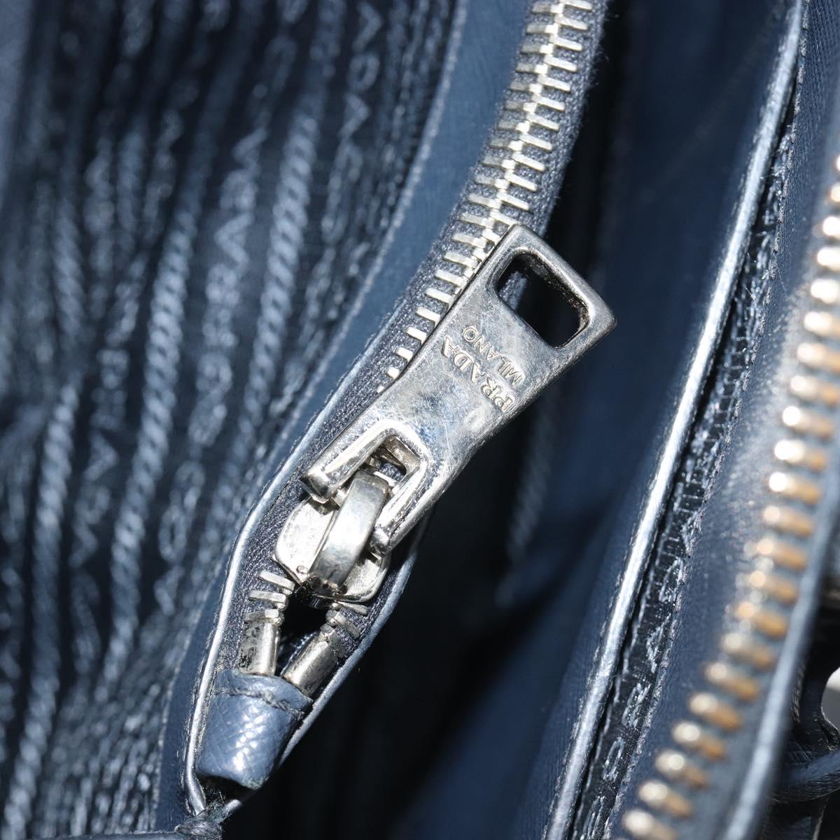 PRADA Hand Bag Safiano Leather 2way Navy Silver Auth 186429A