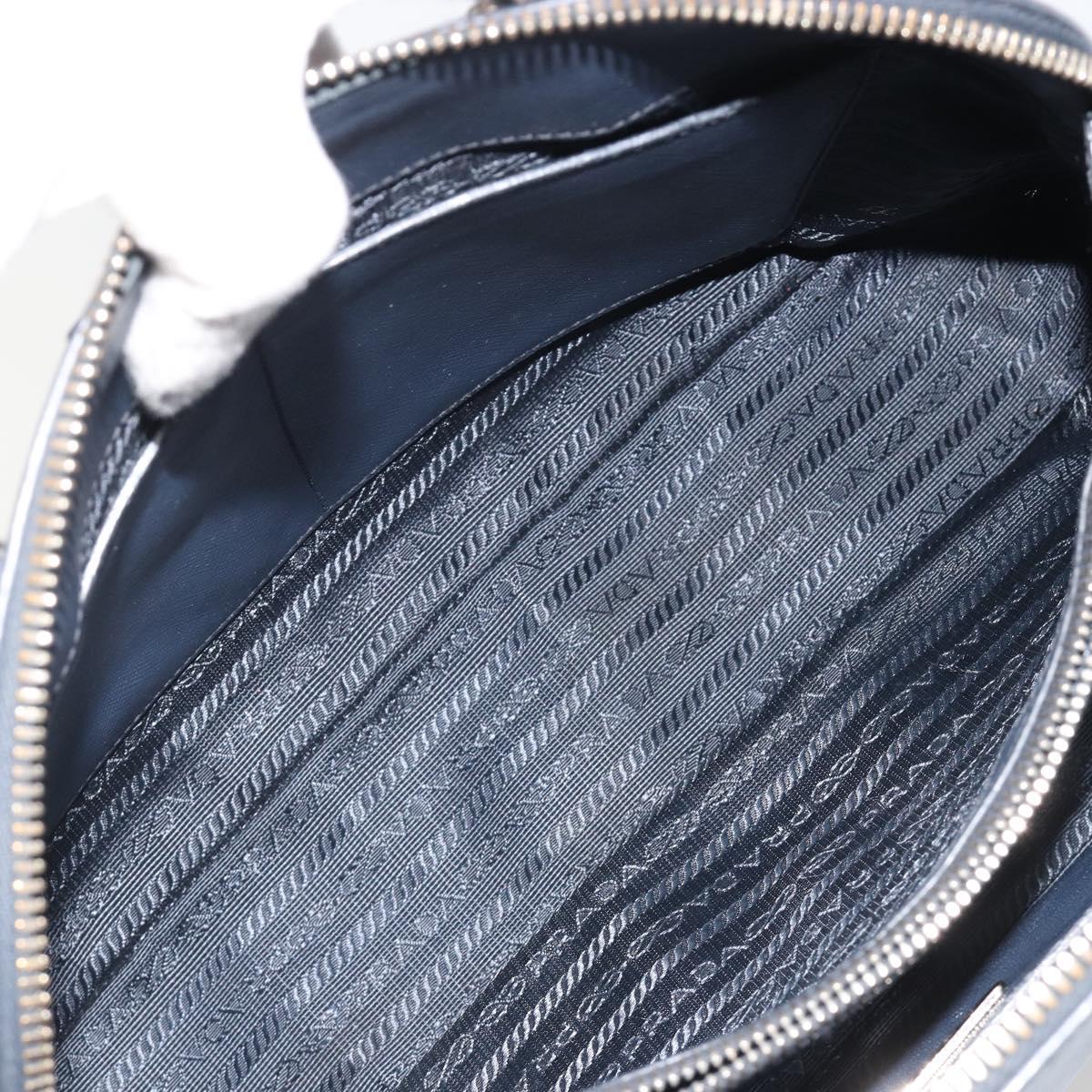 PRADA Hand Bag Safiano Leather 2way Navy Silver Auth 186429A