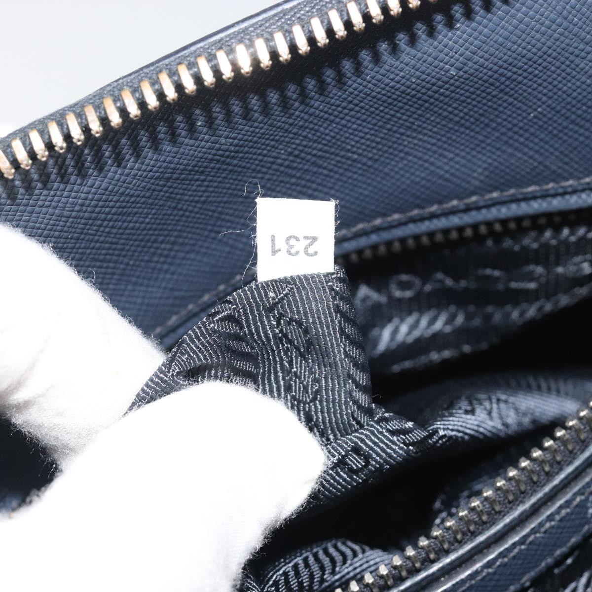PRADA Hand Bag Safiano Leather 2way Navy Silver Auth 186429A