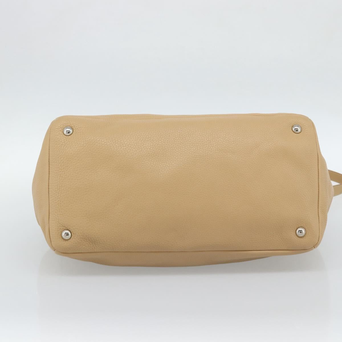PRADA Hand Bag Vittero Dino Leather 2way Beige Silver Auth 186431V