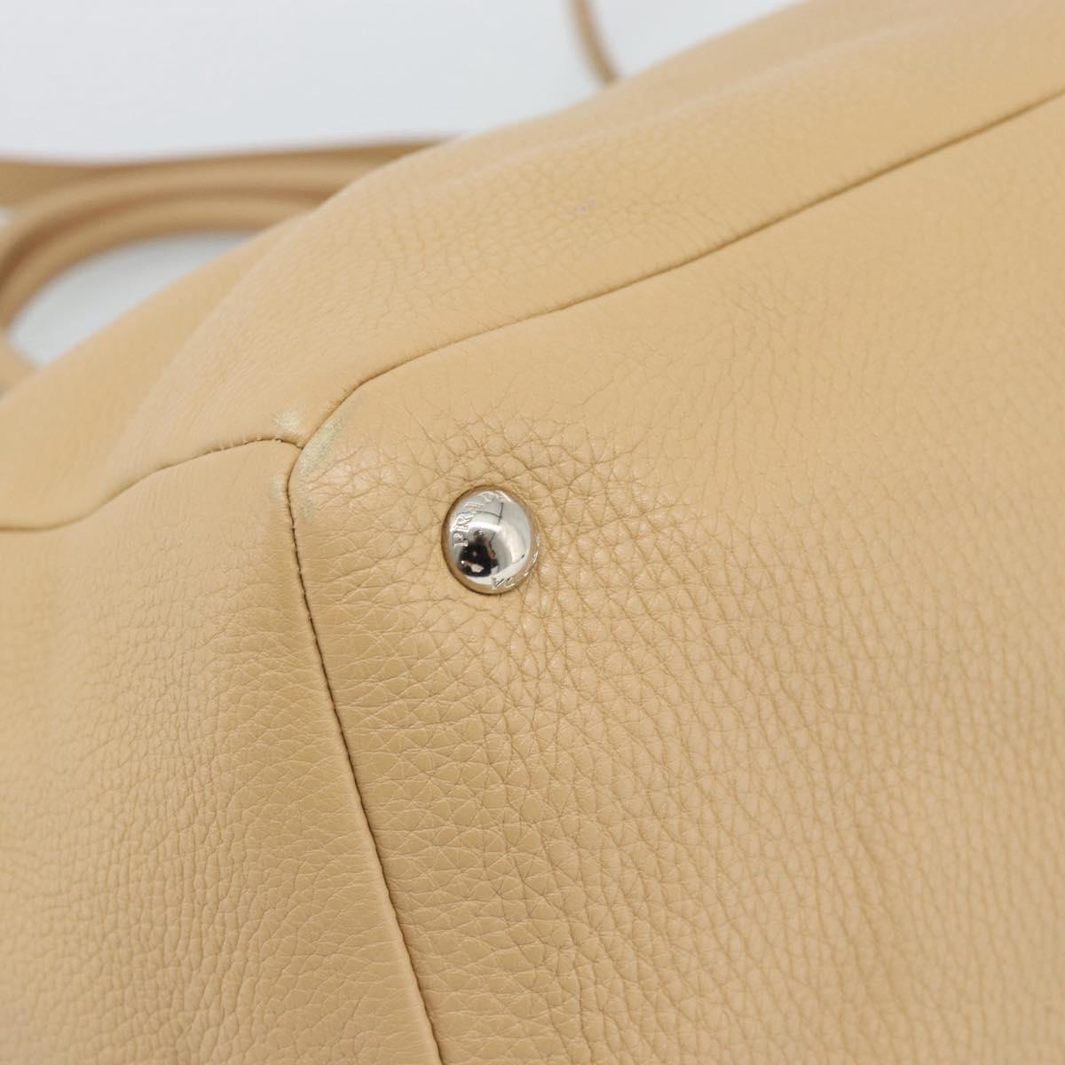 PRADA Hand Bag Vittero Dino Leather 2way Beige Silver Auth 186431V