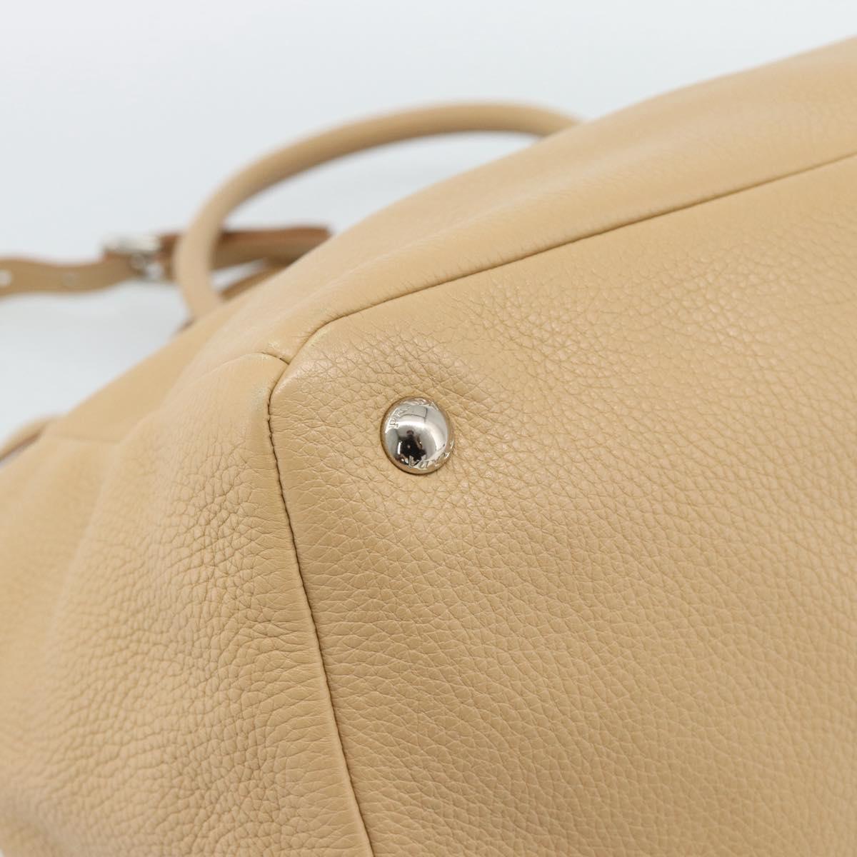 PRADA Hand Bag Vittero Dino Leather 2way Beige Silver Auth 186431V