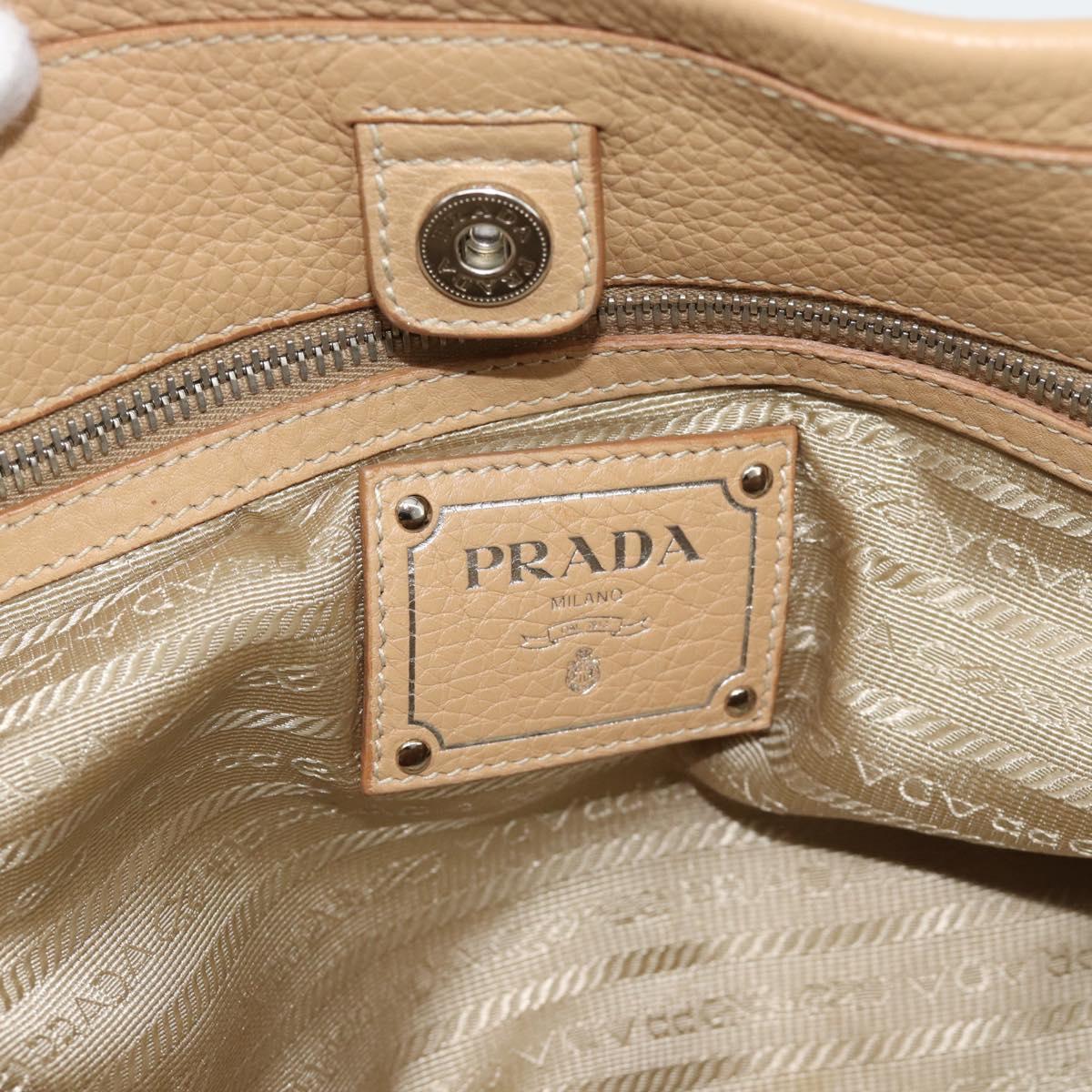 PRADA Hand Bag Vittero Dino Leather 2way Beige Silver Auth 186431V