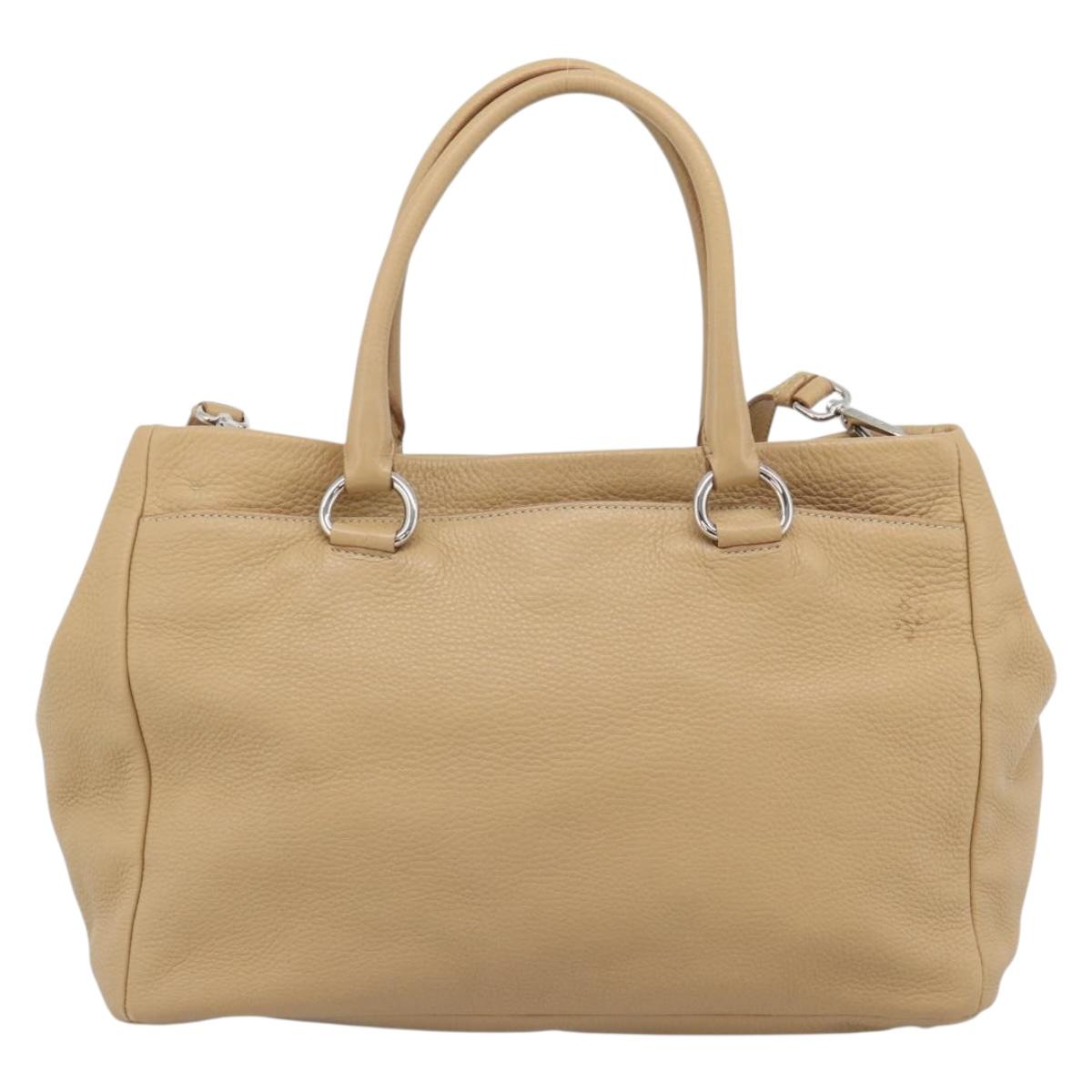 PRADA Hand Bag Vittero Dino Leather 2way Beige Silver Auth 186431V