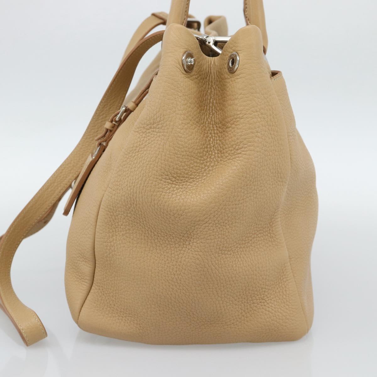 PRADA Hand Bag Vittero Dino Leather 2way Beige Silver Auth 186431V