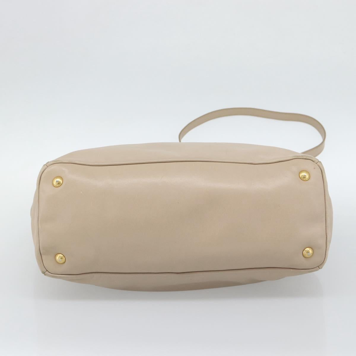 PRADA Hand Bag Leather 2way Beige Gold Auth 186432A