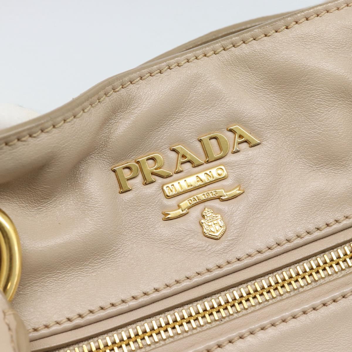 PRADA Hand Bag Leather 2way Beige Gold Auth 186432A