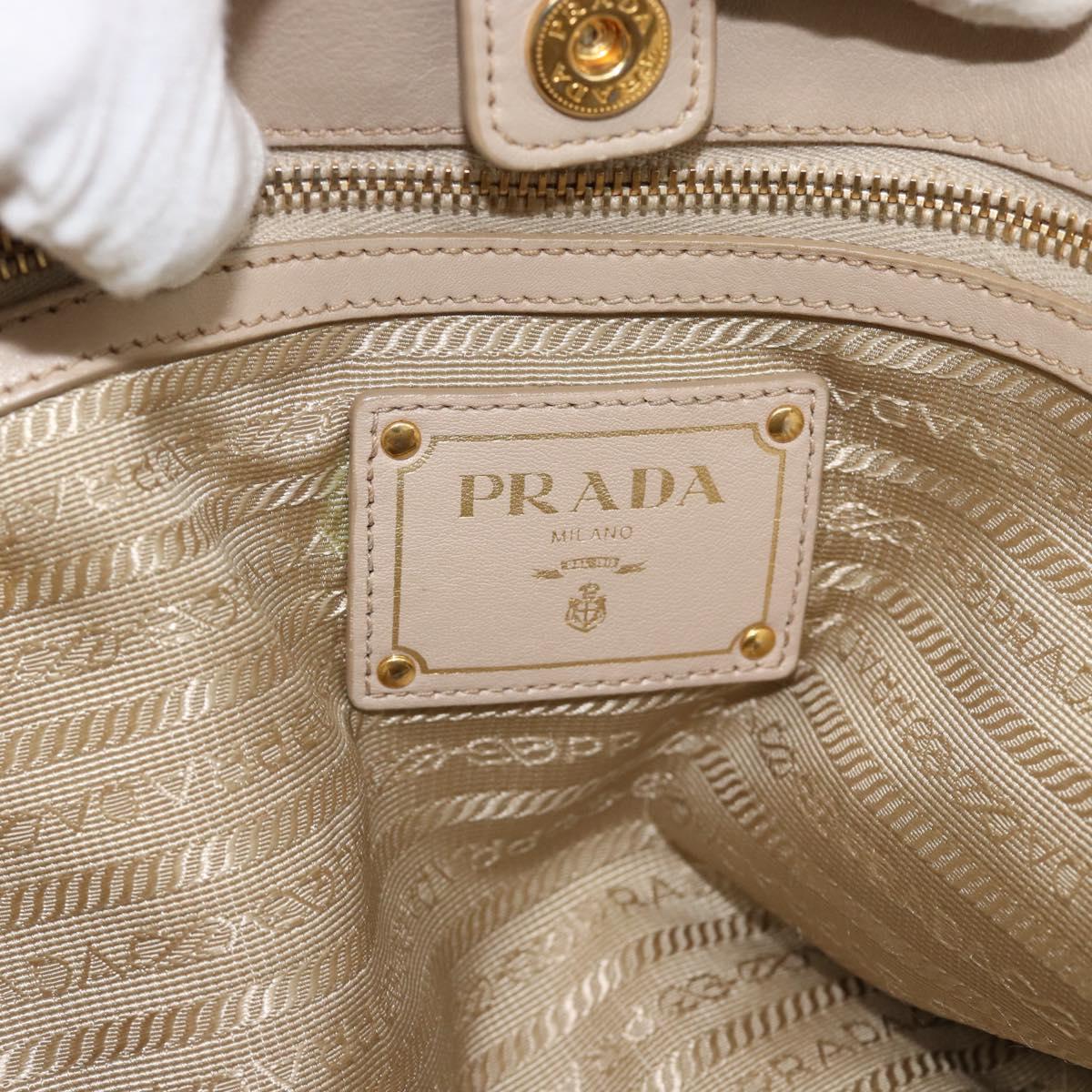 PRADA Hand Bag Leather 2way Beige Gold Auth 186432A