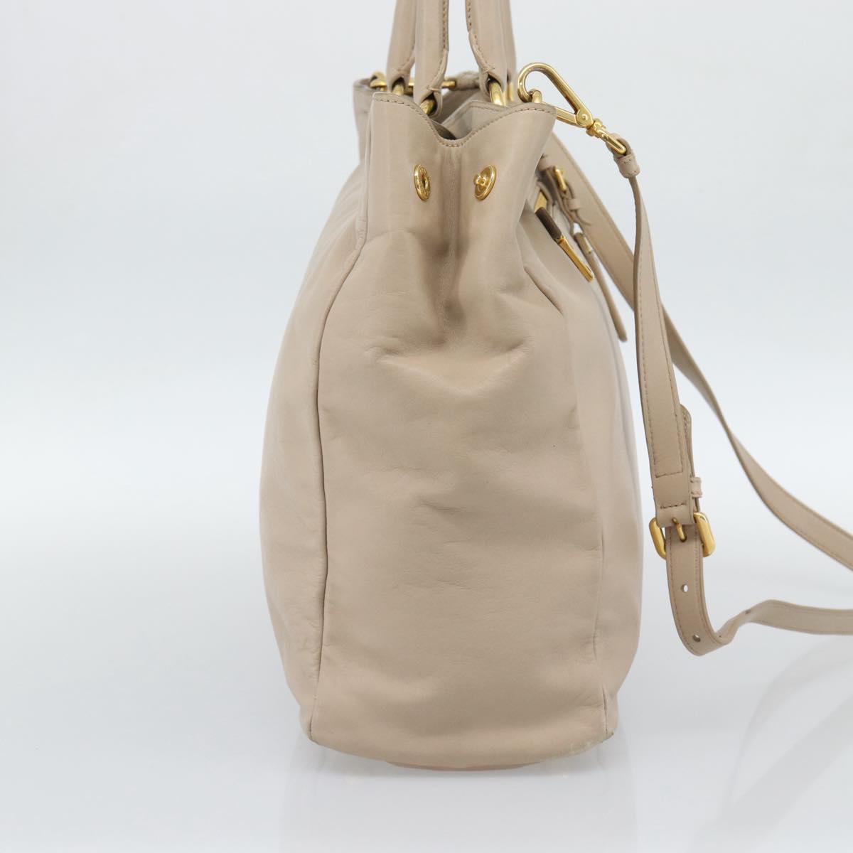 PRADA Hand Bag Leather 2way Beige Gold Auth 186432A