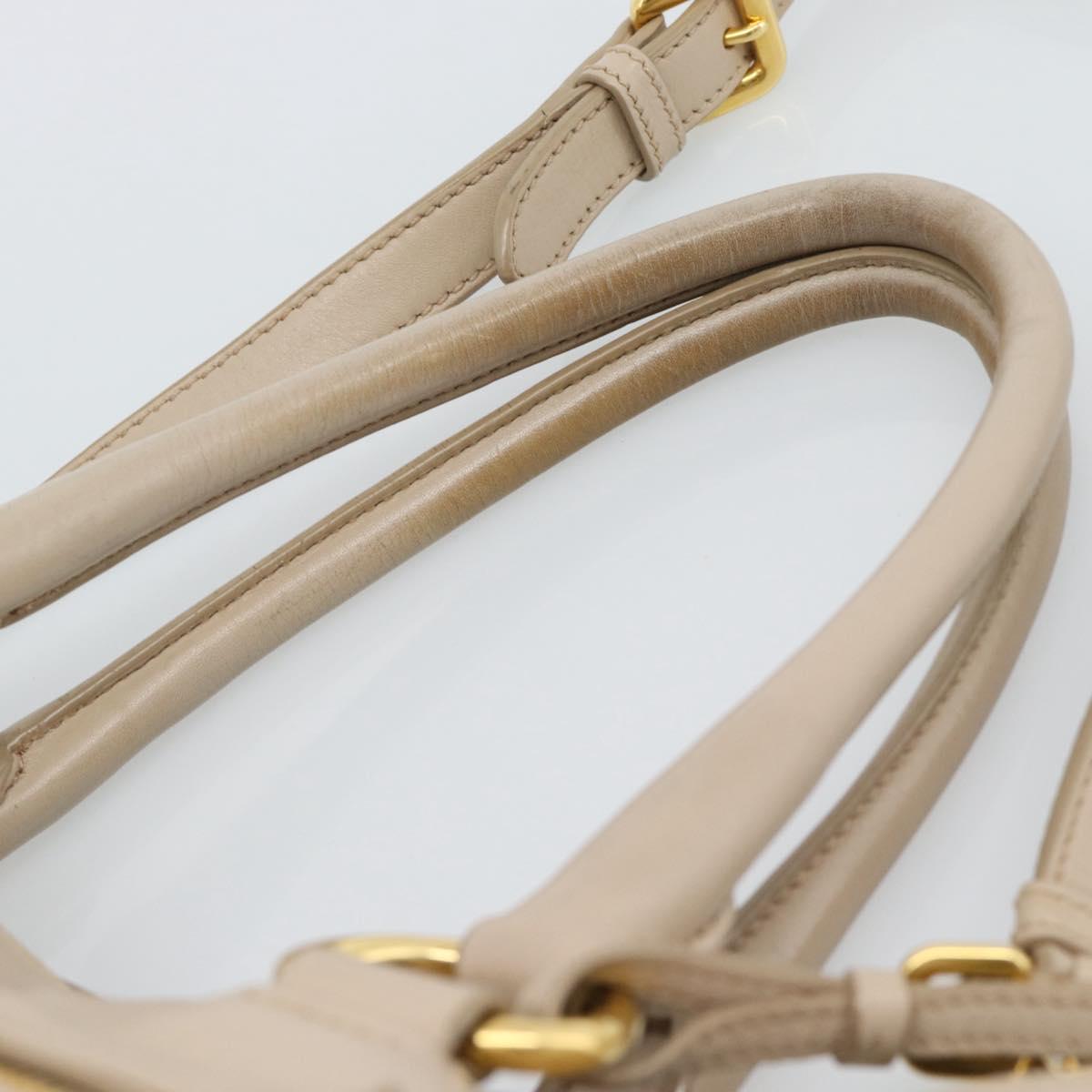PRADA Hand Bag Leather 2way Beige Gold Auth 186432A