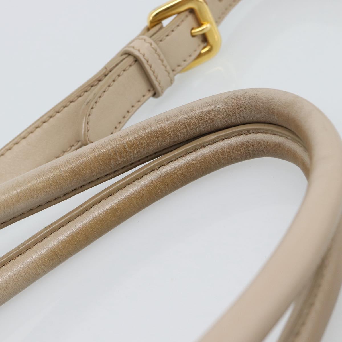 PRADA Hand Bag Leather 2way Beige Gold Auth 186432A