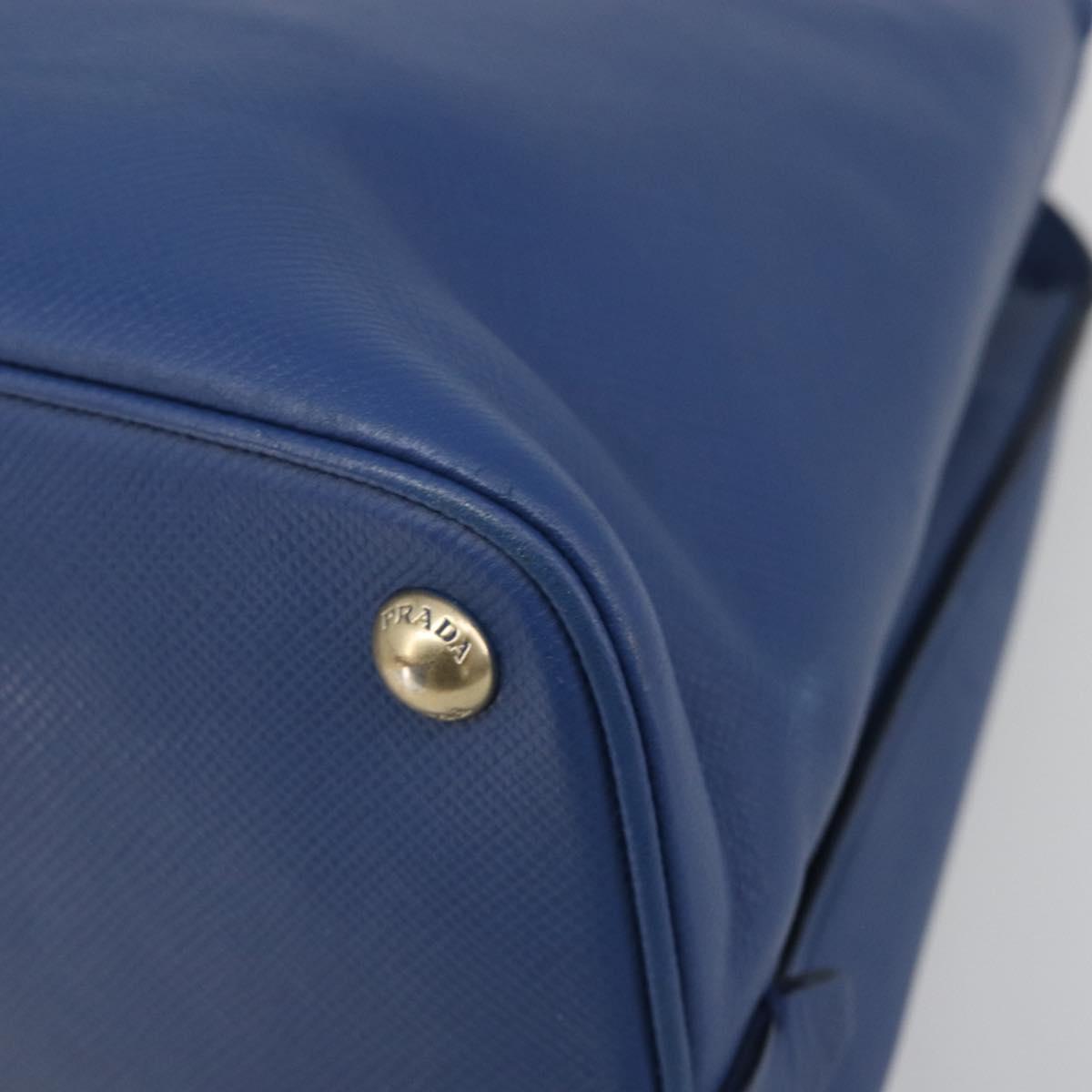 PRADA Hand Bag Safiano Leather Blue Gold Auth 186433A