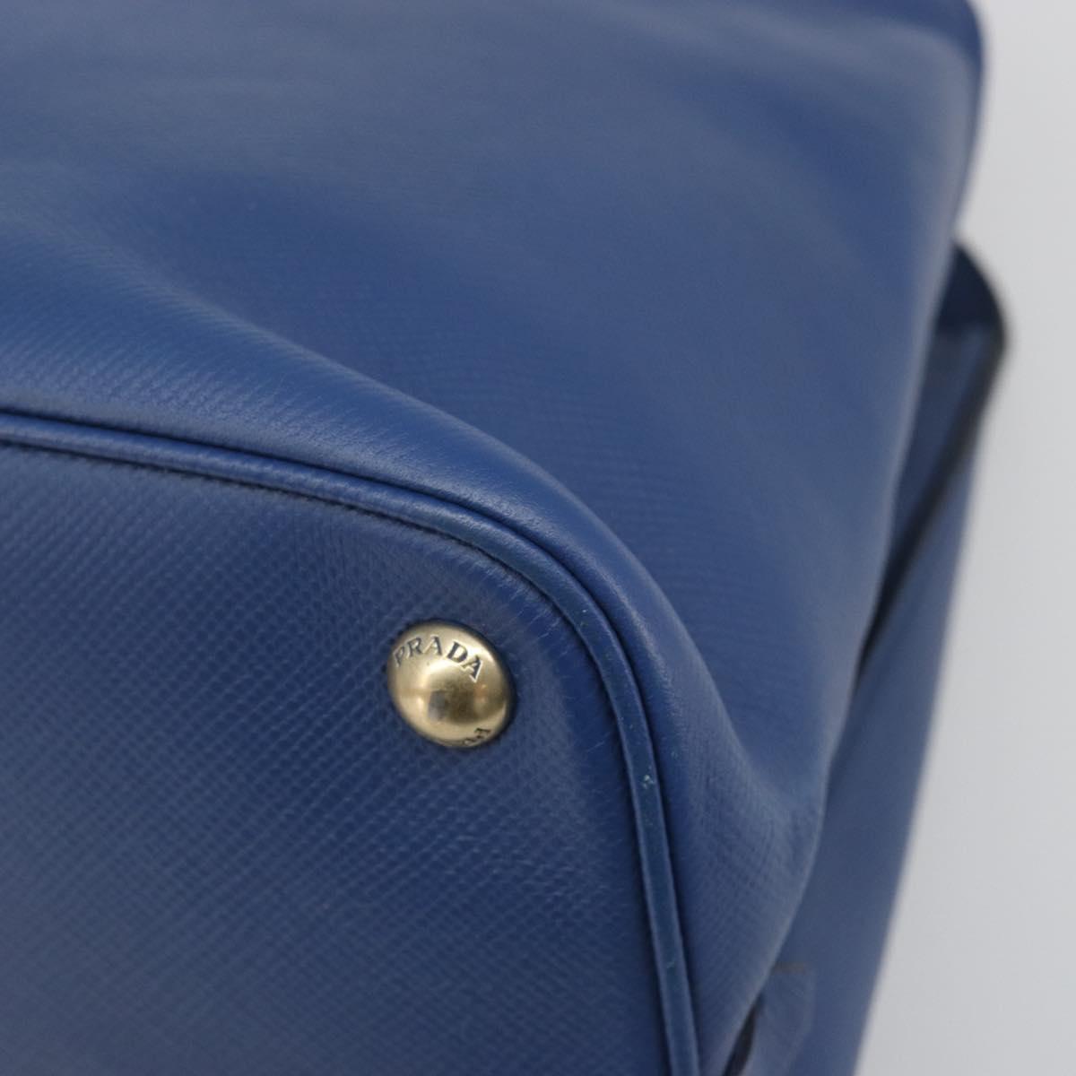 PRADA Hand Bag Safiano Leather Blue Gold Auth 186433A