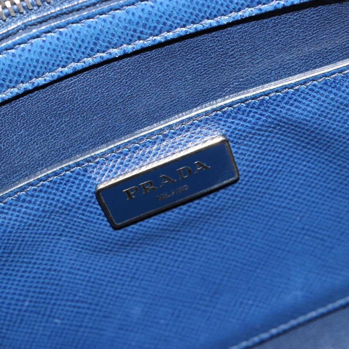 PRADA Hand Bag Safiano Leather Blue Gold Auth 186433A