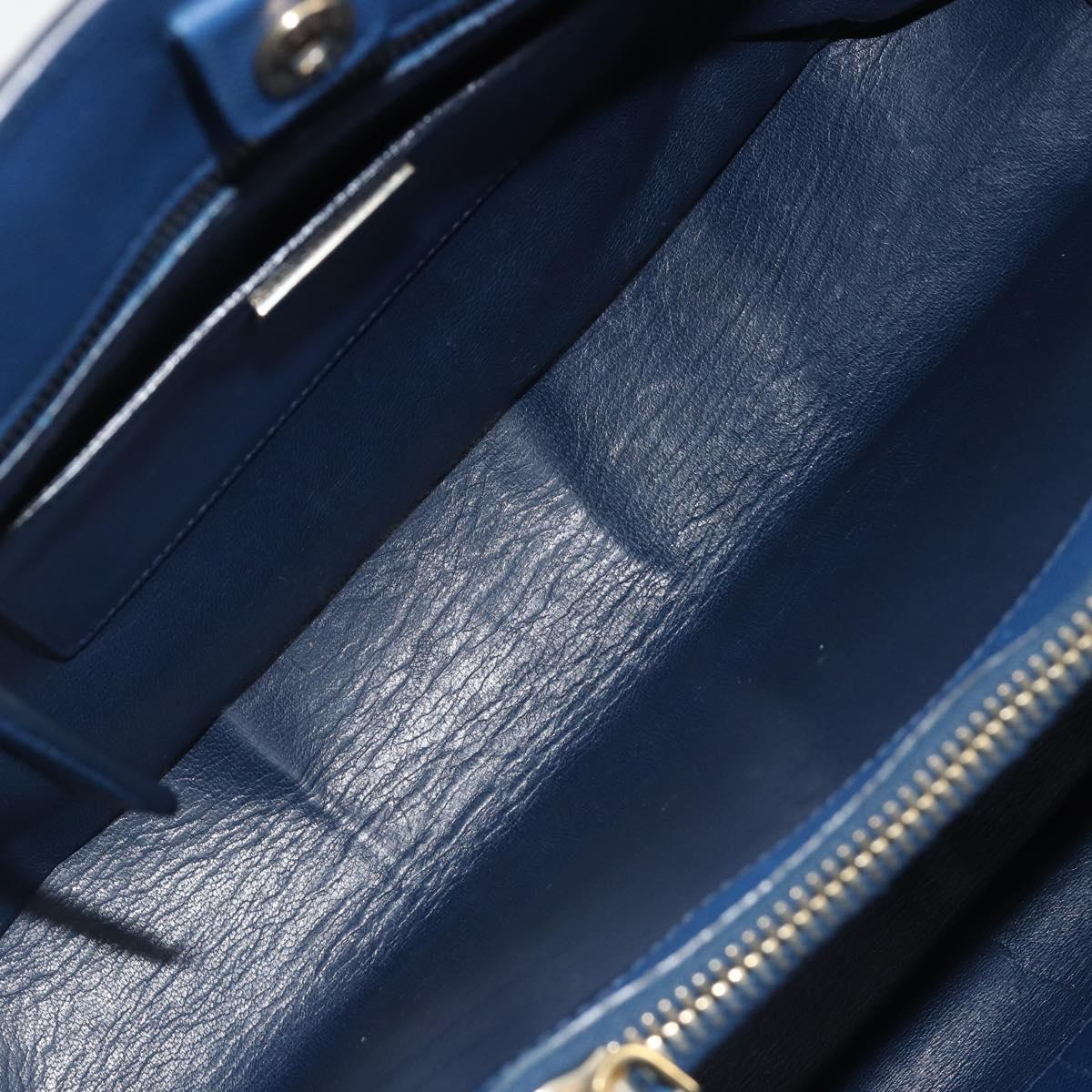 PRADA Hand Bag Safiano Leather Blue Gold Auth 186433A