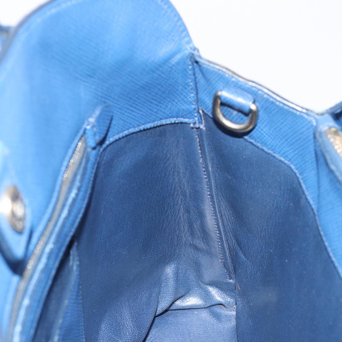 PRADA Hand Bag Safiano Leather Blue Gold Auth 186433A