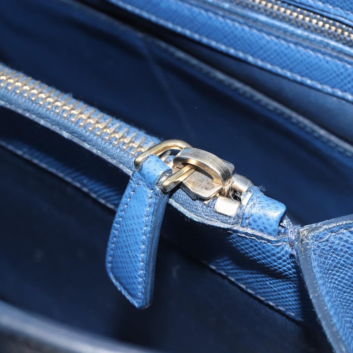 PRADA Hand Bag Safiano Leather Blue Gold Auth 186433A