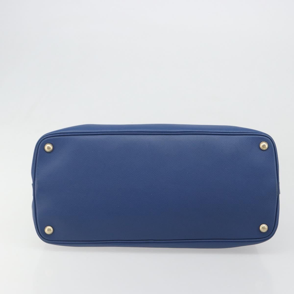 PRADA Hand Bag Safiano Leather Blue Gold Auth 186433A