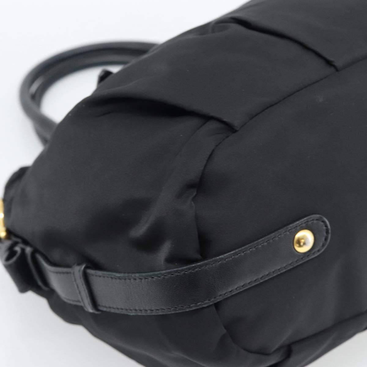 PRADA Hand Bag Nylon Black Gold Auth 186434V