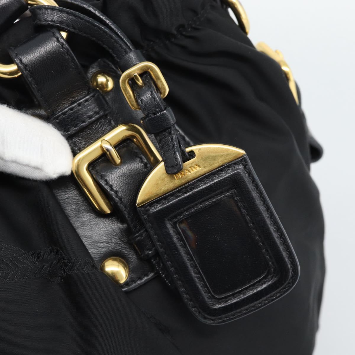 PRADA Hand Bag Nylon Black Gold Auth 186434V