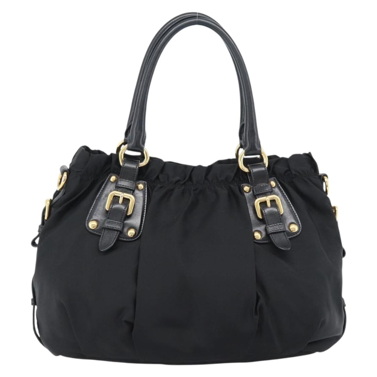 PRADA Hand Bag Nylon Black Gold Auth 186434V