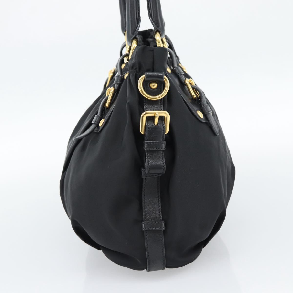 PRADA Hand Bag Nylon Black Gold Auth 186434V
