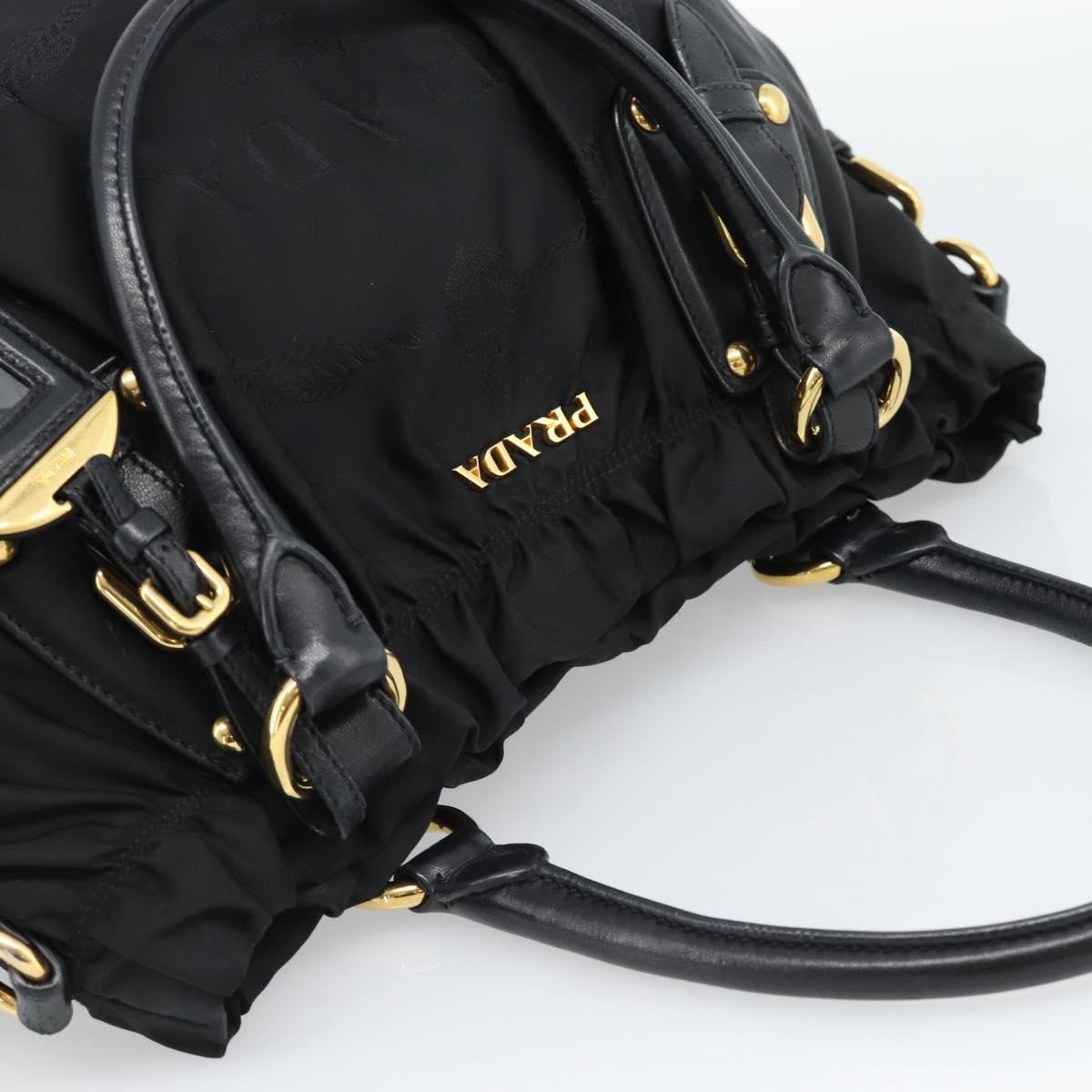 PRADA Hand Bag Nylon Black Gold Auth 186434V
