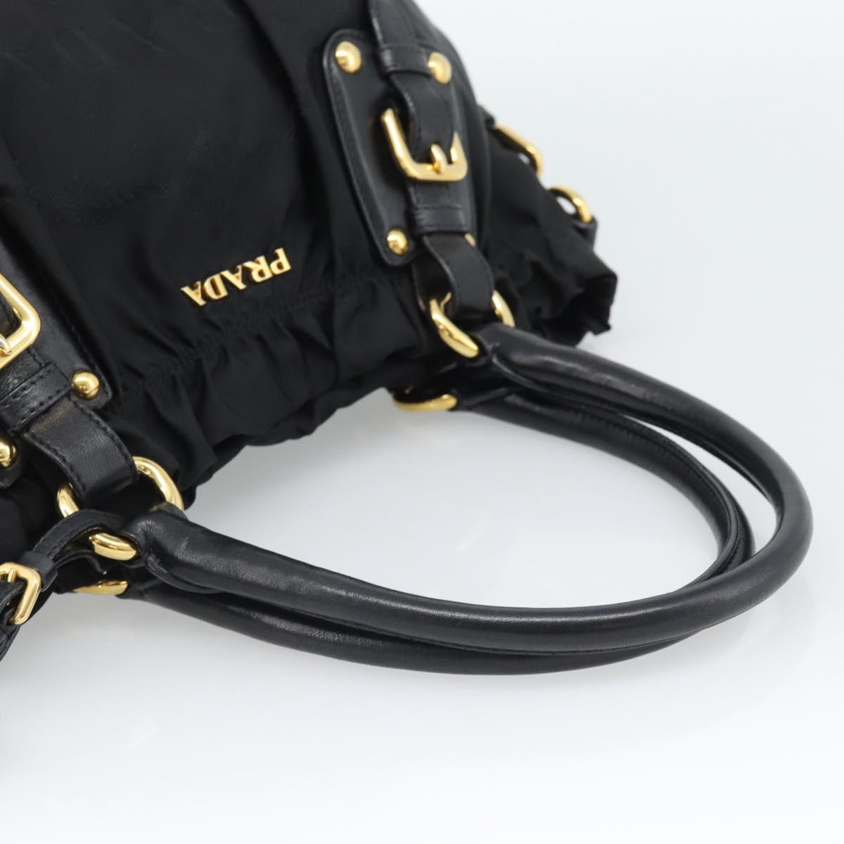 PRADA Hand Bag Nylon Black Gold Auth 186434V