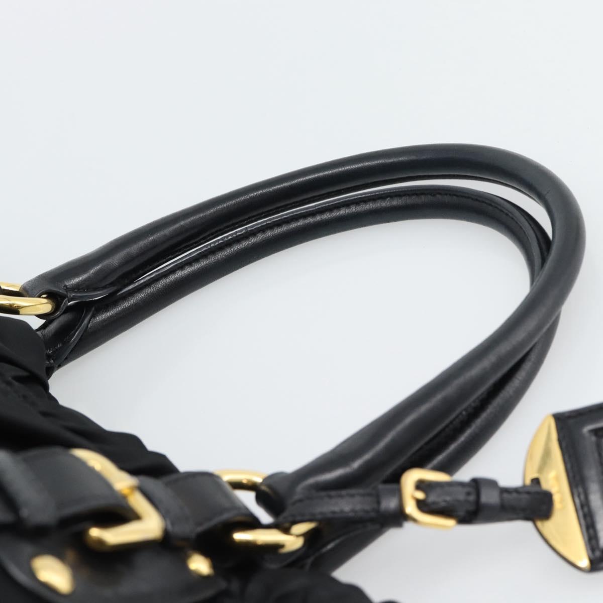 PRADA Hand Bag Nylon Black Gold Auth 186434V