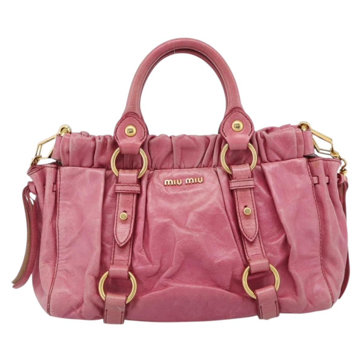 Miu Miu Hand Bag Leather 2way Pink Gold Auth 186436SAM