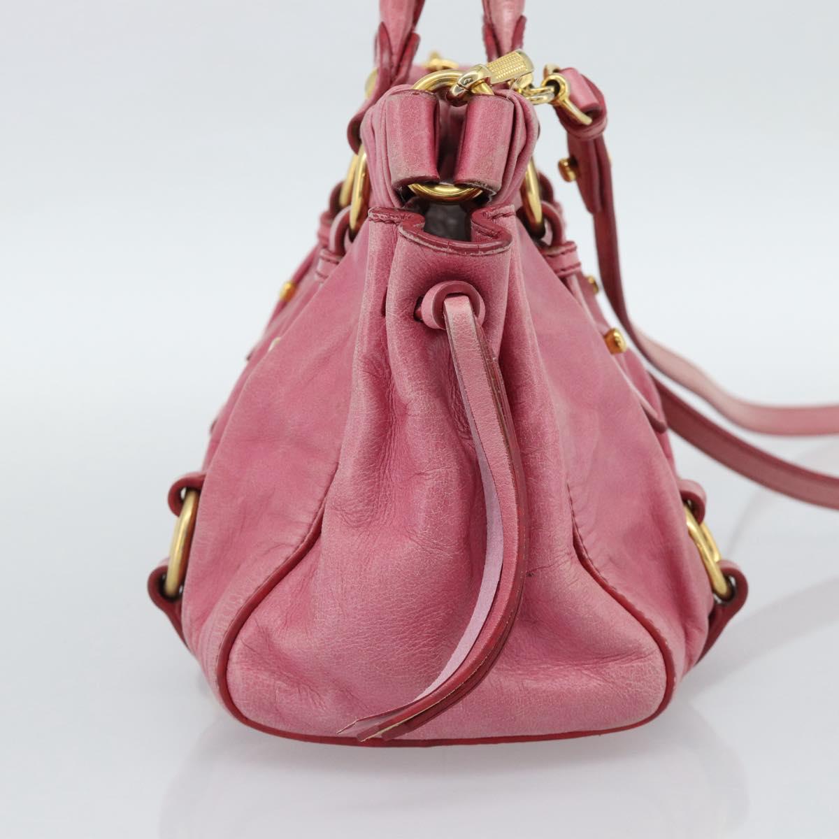 Miu Miu Hand Bag Leather 2way Pink Gold Auth 186436SAM