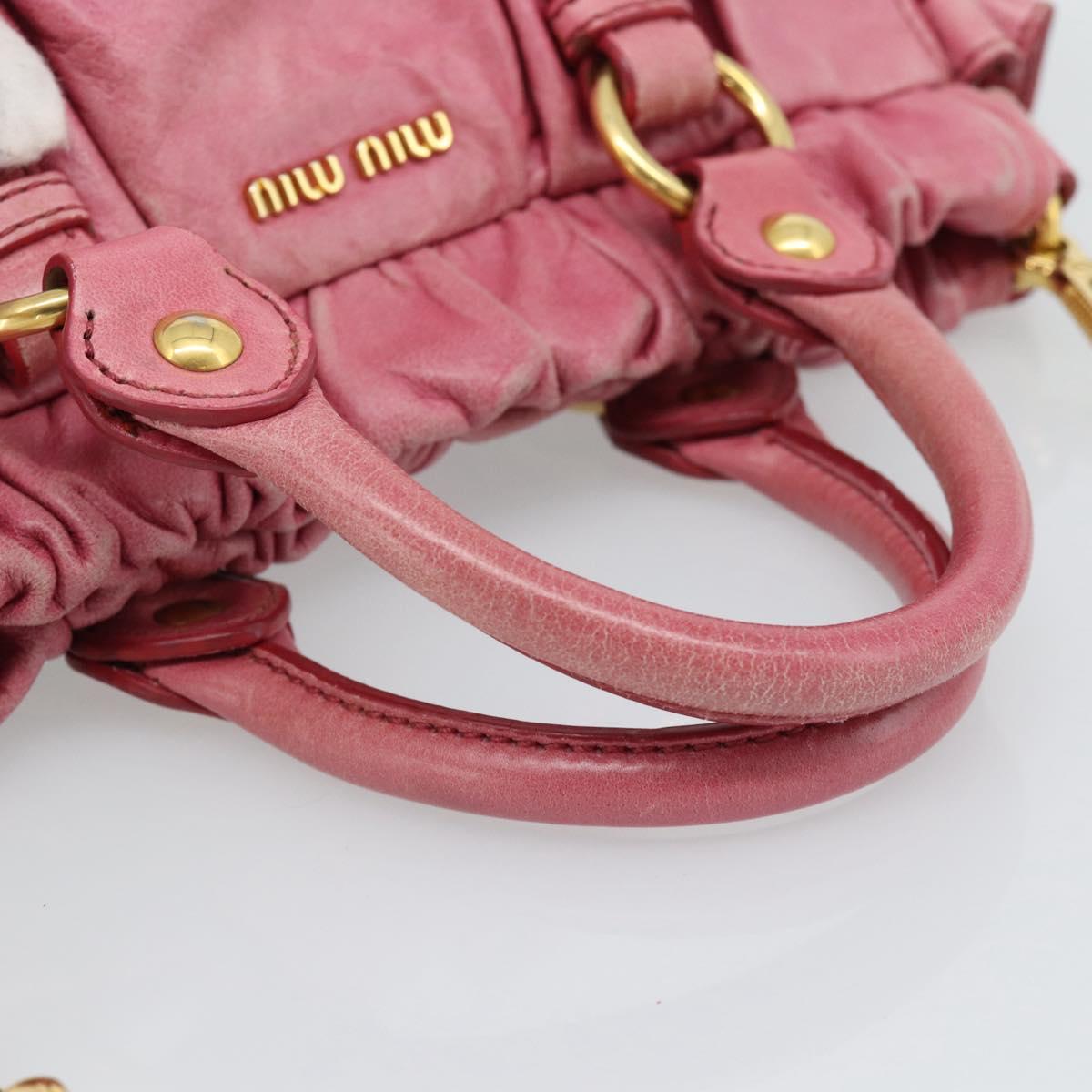 Miu Miu Hand Bag Leather 2way Pink Gold Auth 186436SAM