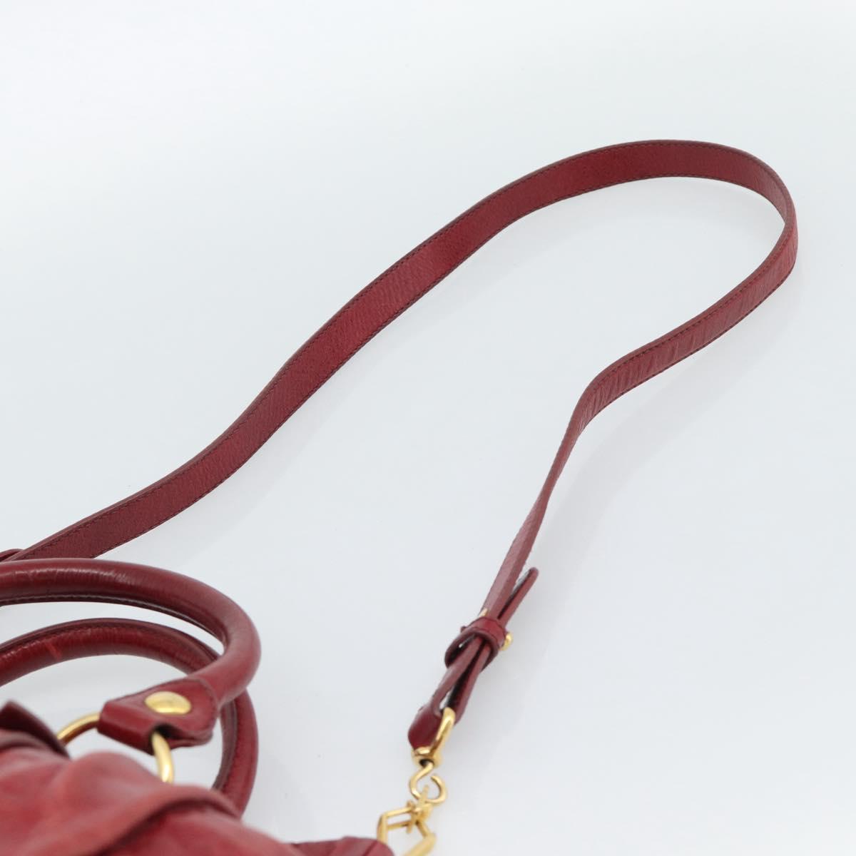 Miu Miu Hand Bag Leather 2way Red Gold Auth 186437SAM
