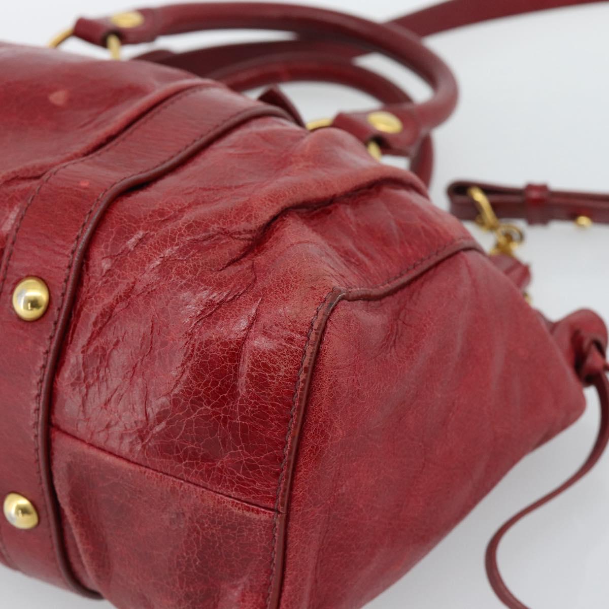 Miu Miu Hand Bag Leather 2way Red Gold Auth 186437SAM