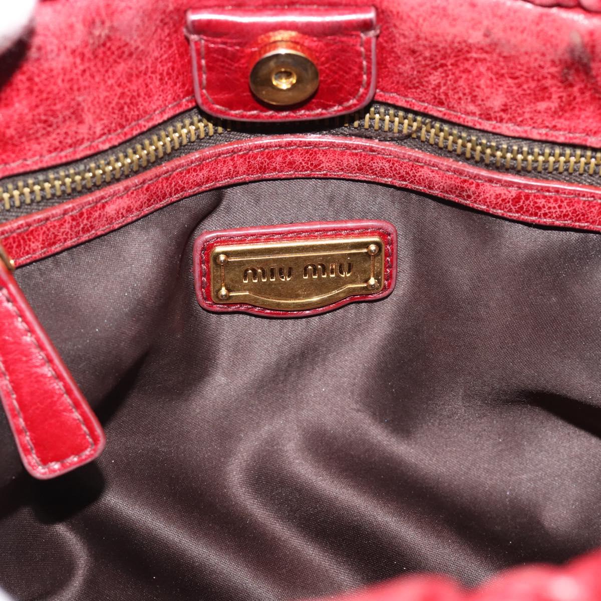 Miu Miu Hand Bag Leather 2way Red Gold Auth 186437SAM