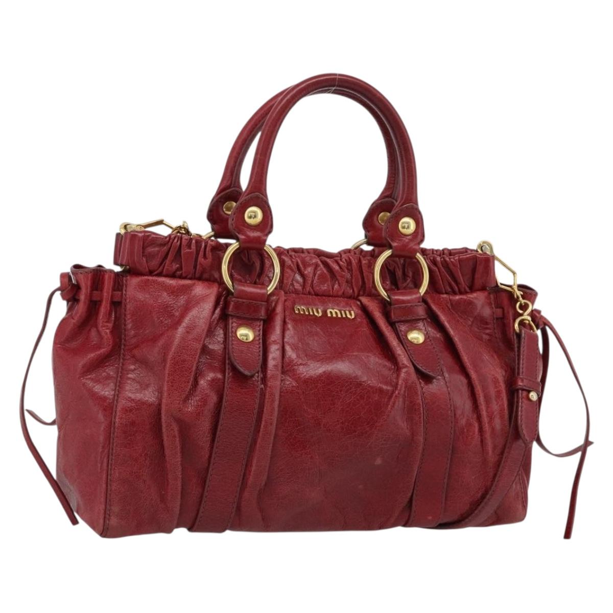 Miu Miu Hand Bag Leather 2way Red Gold Auth 186437SAM