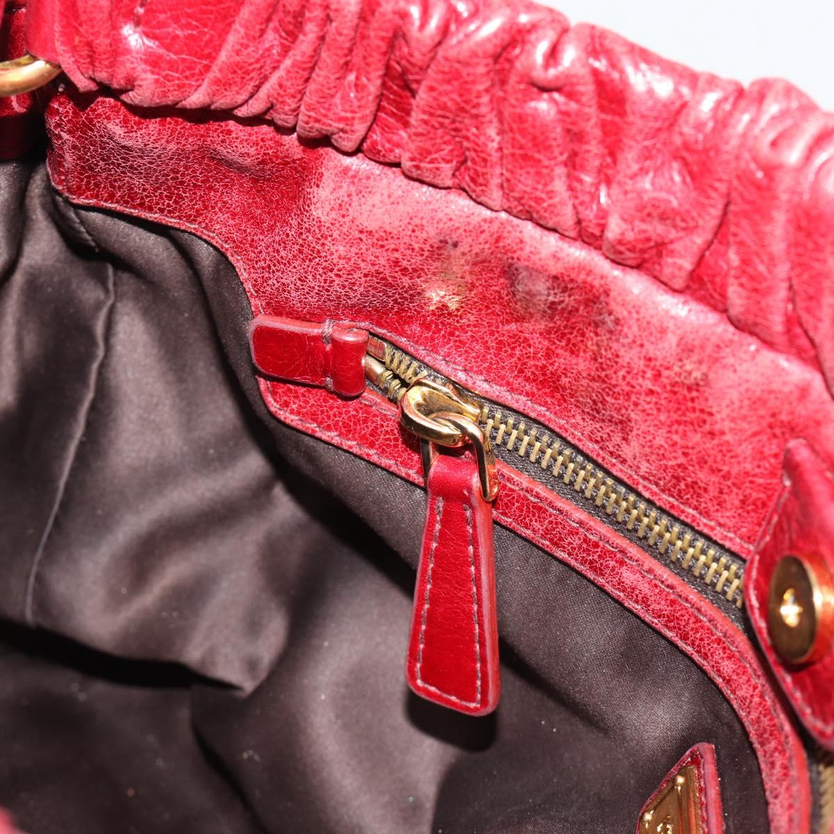 Miu Miu Hand Bag Leather 2way Red Gold Auth 186437SAM