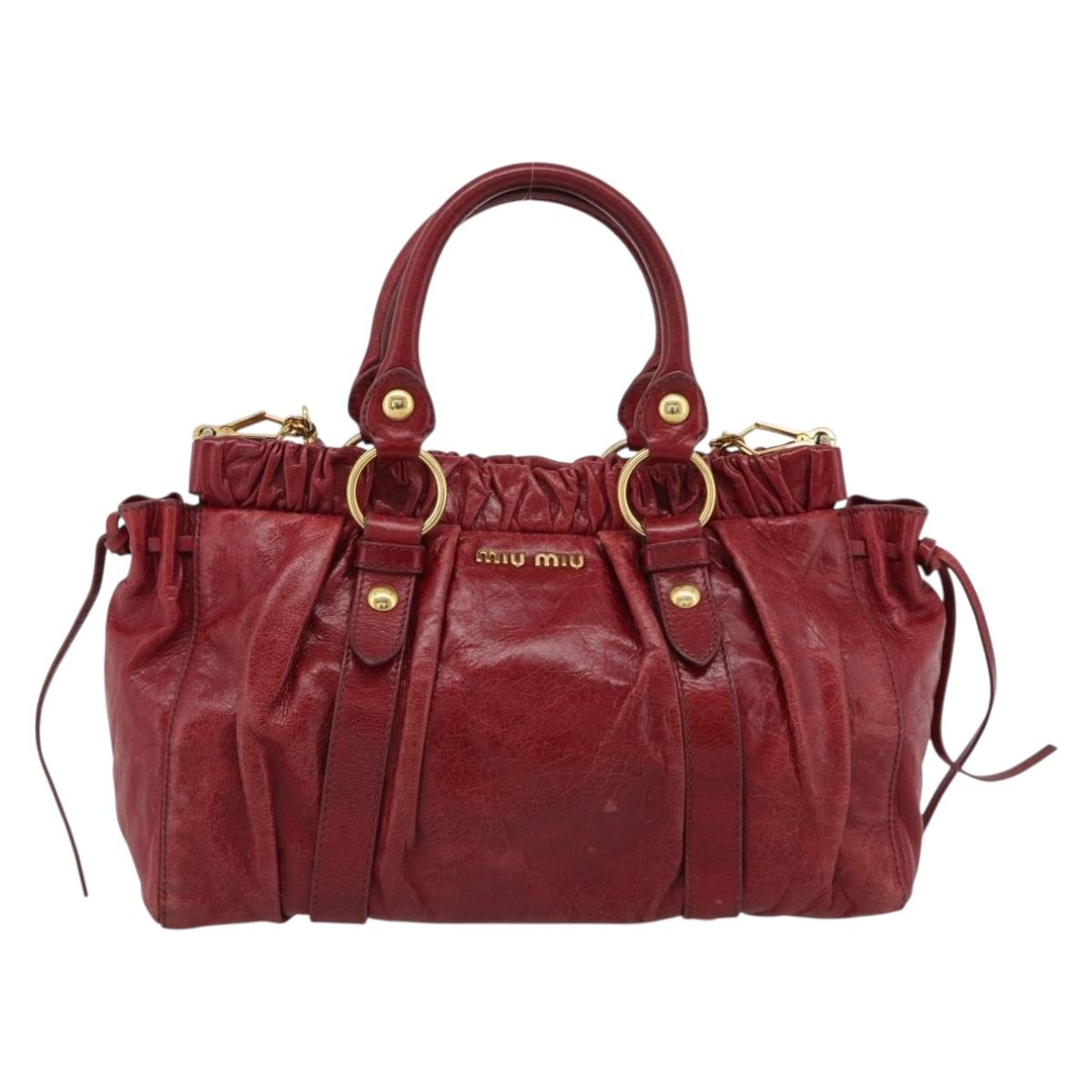Miu Miu Hand Bag Leather 2way Red Gold Auth 186437SAM