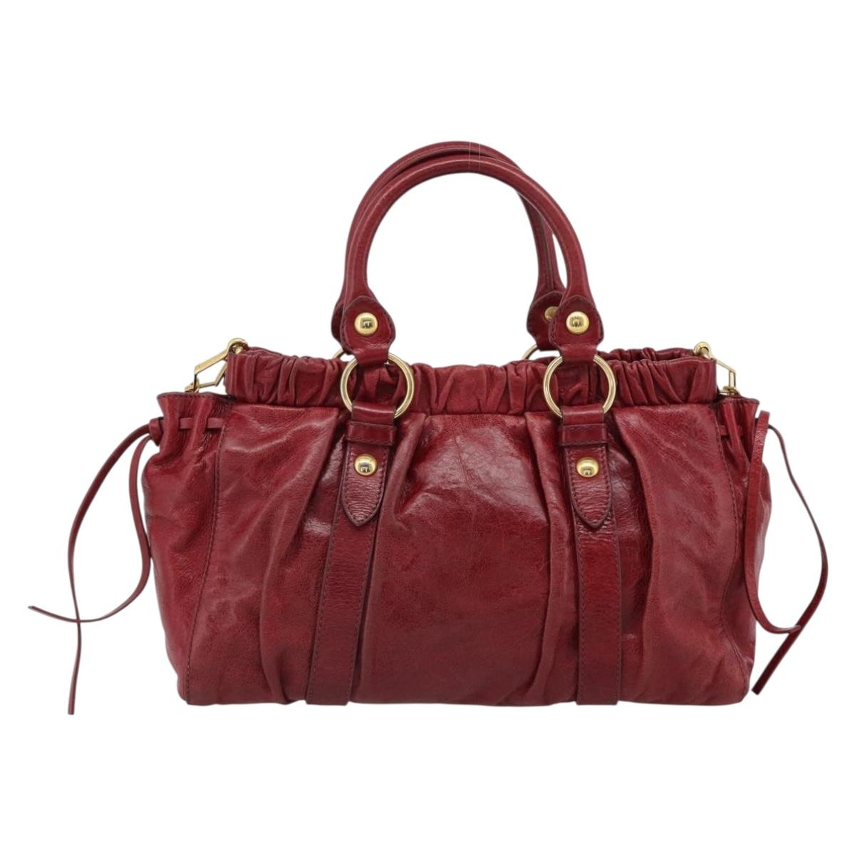 Miu Miu Hand Bag Leather 2way Red Gold Auth 186437SAM