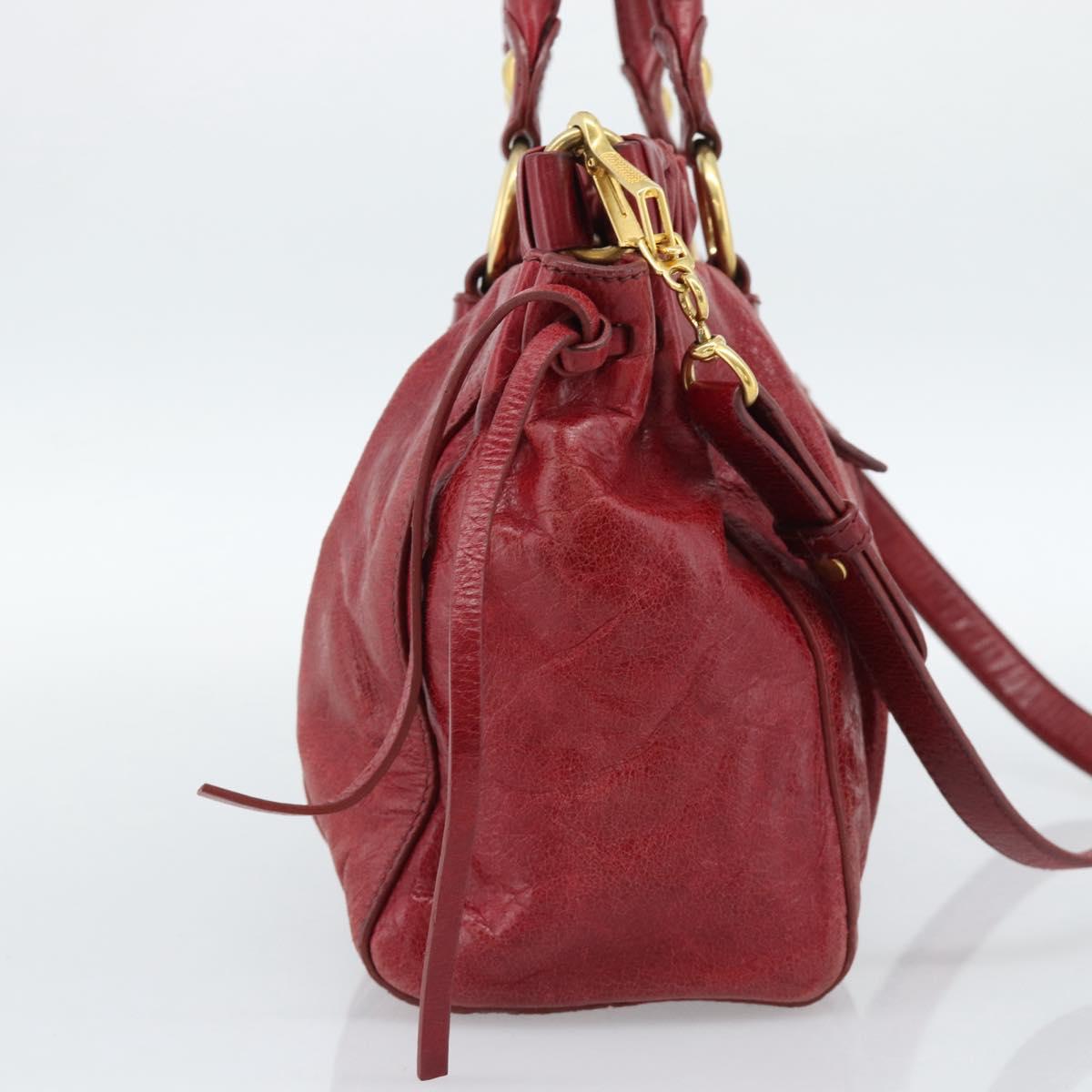 Miu Miu Hand Bag Leather 2way Red Gold Auth 186437SAM